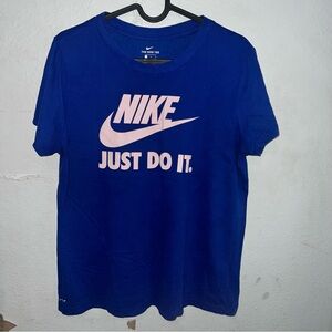 Nike Blue T-Shirt with Pink Logo